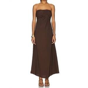 NEW SOVERE a-line strapless maxi dress in brown